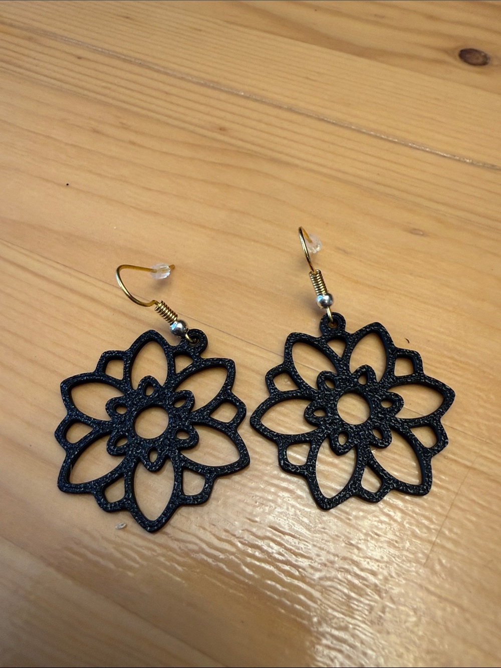 Black Floral Cutout Dangle Earrings with gold and silver hooks Women Jewelry